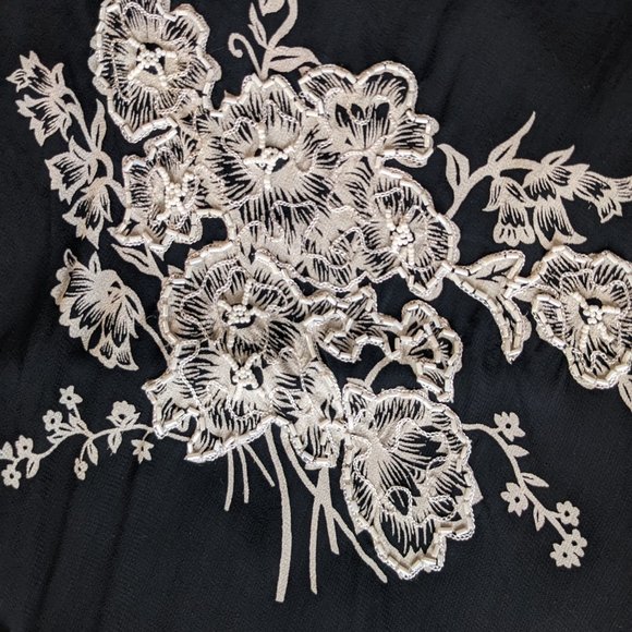 Vintage 90s Two of Us Black and White Floral Beaded Dress size XL - Picture 4 of 9